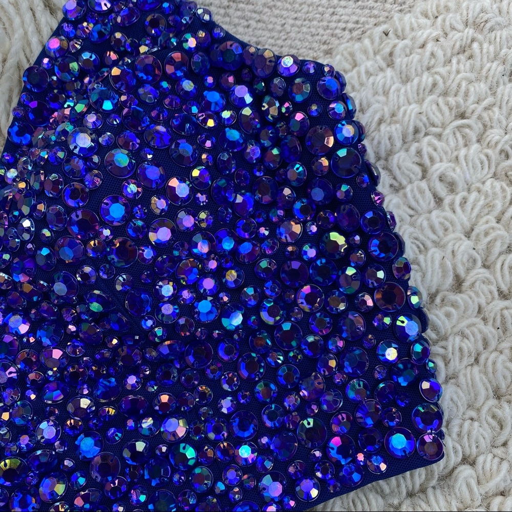 SHERRI HILL blue embellished two-piece formal dress crop top with maxi skirt 4 - Picture 4 of 16